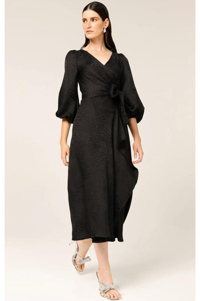 Chateau Wrap Dress - Black Jacquard