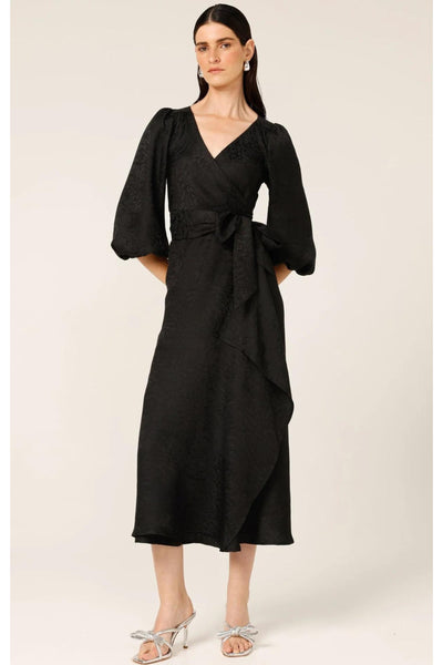 Chateau Wrap Dress - Black Jacquard