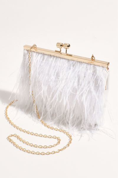 Cher Feather Floaty Clutch - White