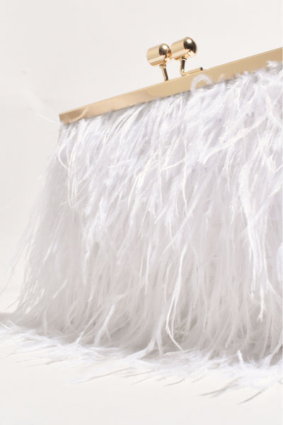 Cher Feather Floaty Clutch - White