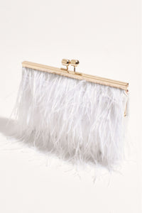 Cher Feather Floaty Clutch - White