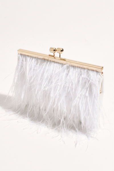 Cher Feather Floaty Clutch - White