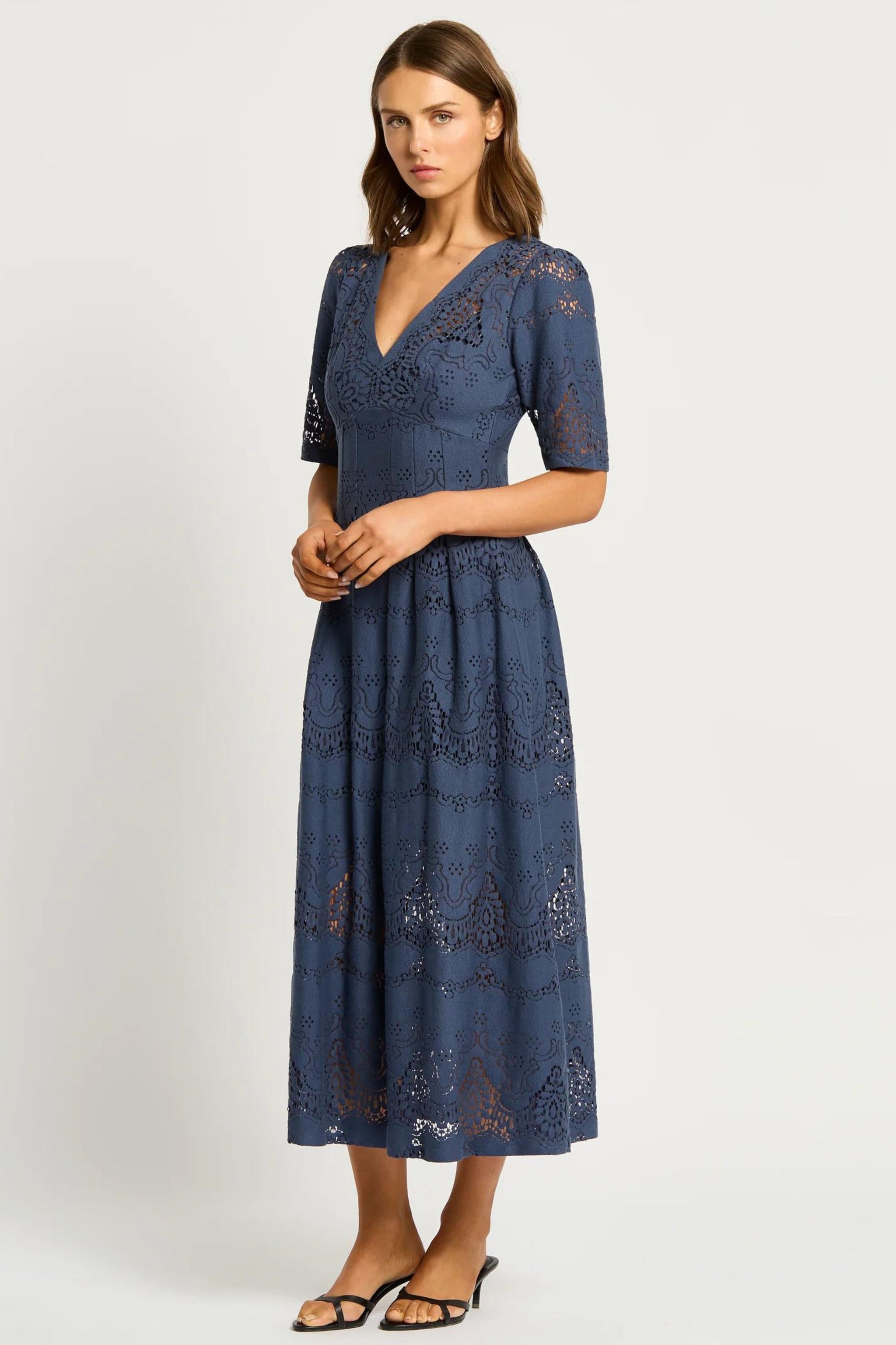 MOSS AND SPY STOCKIST Chiara Lace Midi Dress - Midnight Navy SALE  Smoke &  Mirrors Boutique