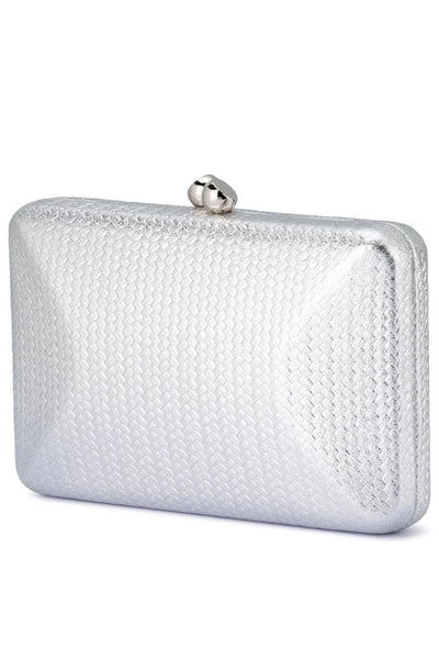 Chica Metallic Textured Clutch - Silver