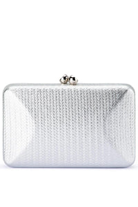 Chica Metallic Textured Clutch - Silver