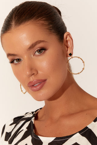 Circle Front Statement Earrings - Black Gold