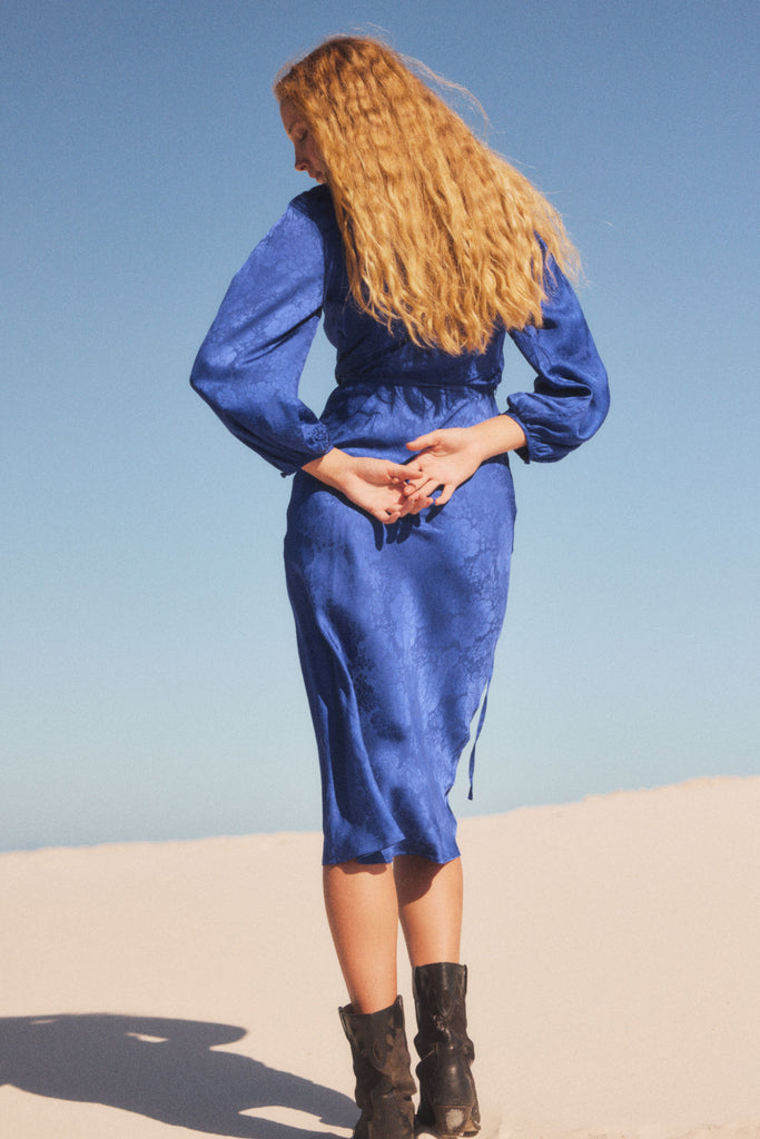 AUGUSTE THE LABEL STOCKIST Clara Midi Dress Cobalt Blue Smoke