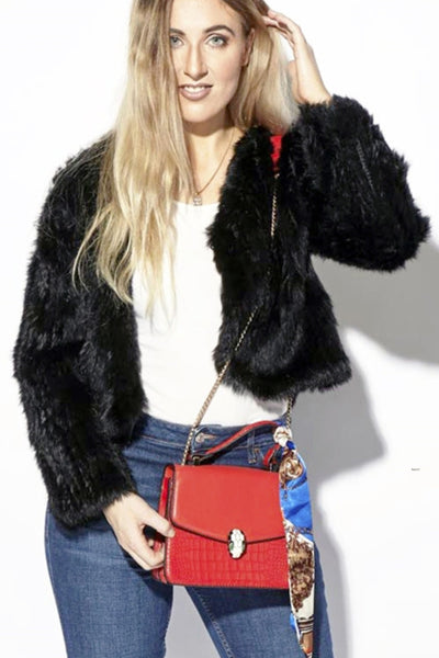 Classic Rabbit Fur Long Sleeve Waistcoat - Black