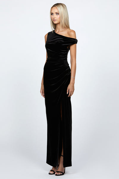 Claudine Off Shoulder Maxi - Black Velvet SIZE 16 ONLY