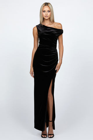 Claudine Off Shoulder Maxi - Black Velvet SIZE 16 ONLY