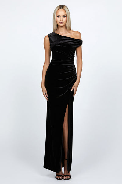 Claudine Off Shoulder Maxi - Black Velvet SIZE 16 ONLY