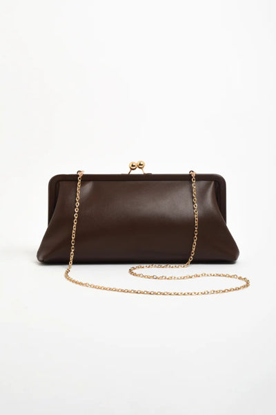 Clip Top Soft Rectangle Clutch - Chocolate