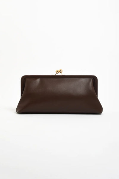 Clip Top Soft Rectangle Clutch - Chocolate