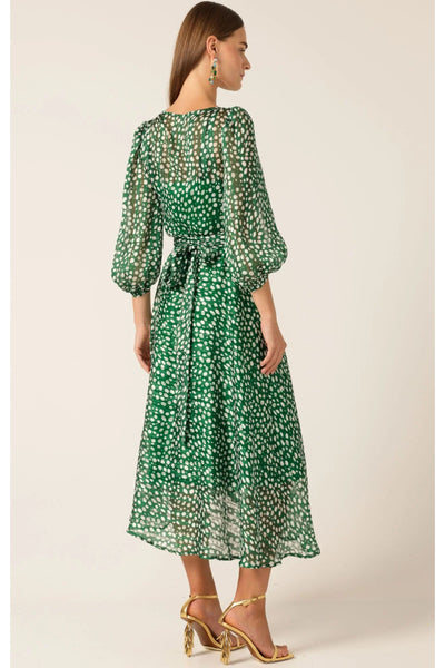 Cloudland Wrap Dress - Green White Dots
