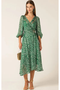Cloudland Wrap Dress - Green White Dots