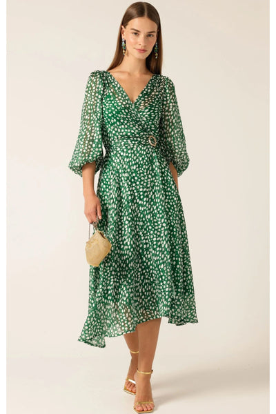 Cloudland Wrap Dress - Green White Dots
