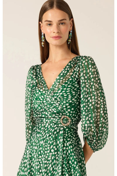 Cloudland Wrap Dress - Green White Dots