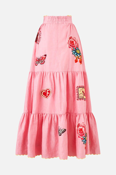 Long High Waisted Tiered Skirt - Collage Kingdom
