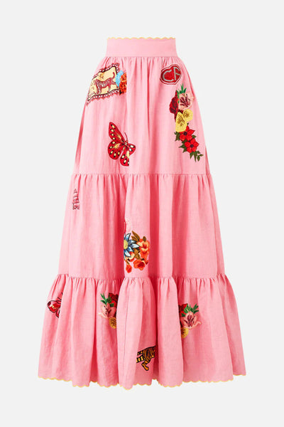 Long High Waisted Tiered Skirt - Collage Kingdom