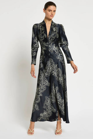 Constance L/S Maxi - Dark Ink - Cream