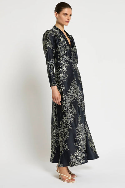 Constance L/S Maxi - Dark Ink - Cream