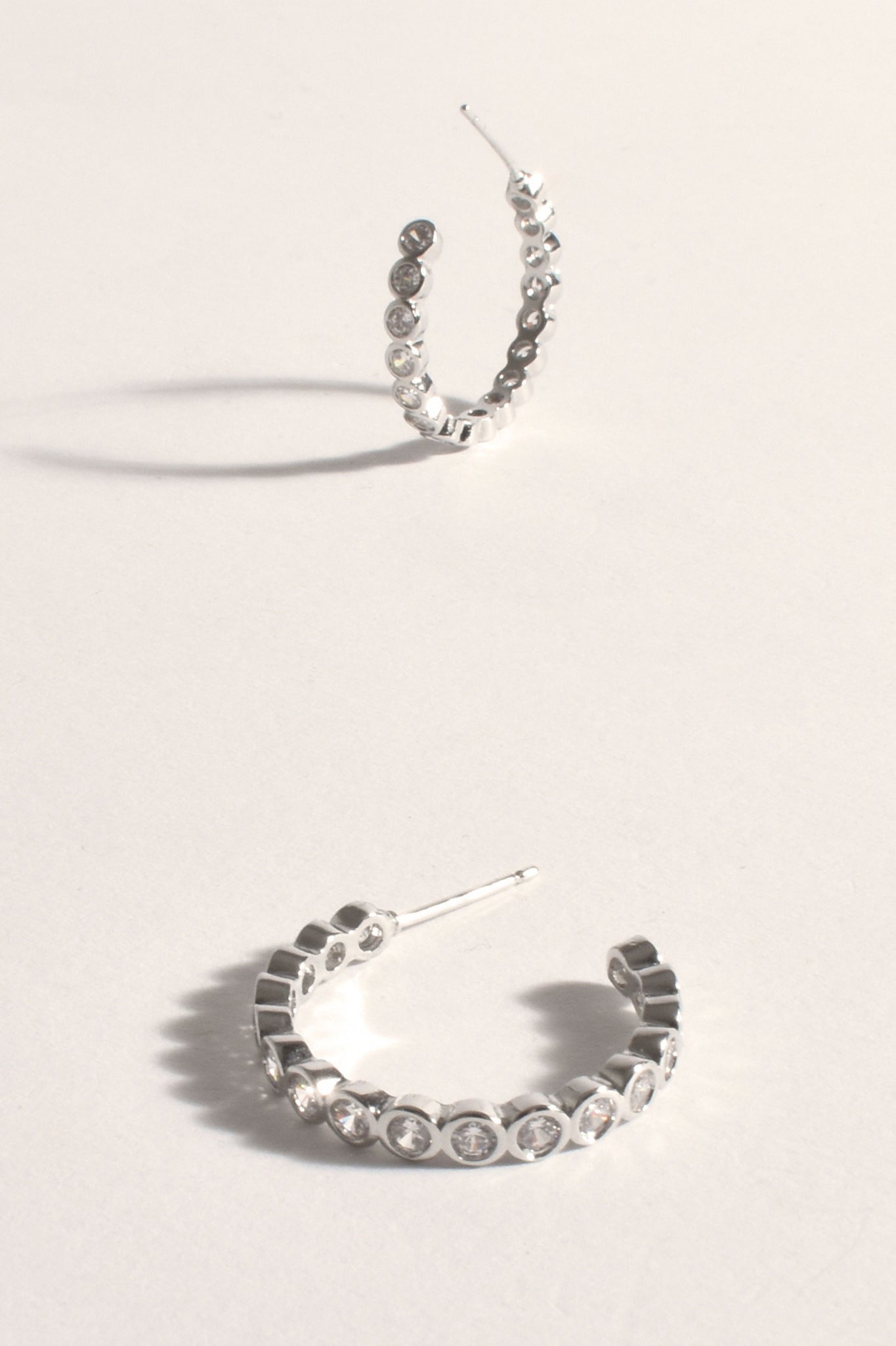 Cooper Rub Over Diamante Hoops - Silver Crystal