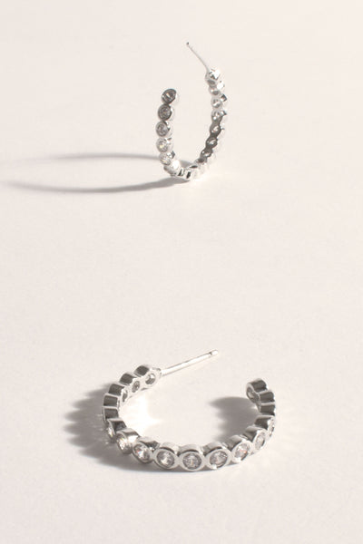 Cooper Rub Over Diamante Hoops - Silver Crystal