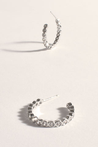 Cooper Rub Over Diamante Hoops - Silver Crystal