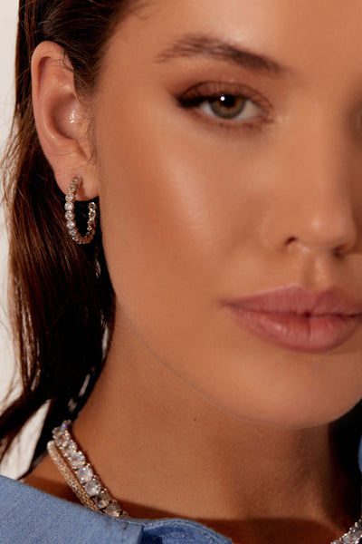 Cooper Rub Over Diamante Hoops - Silver Crystal