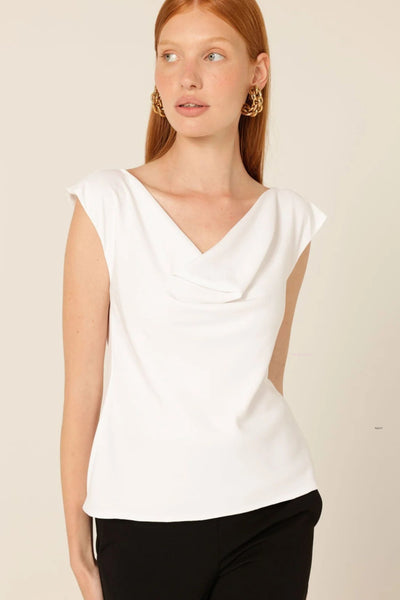 Cowl Bias Top - White