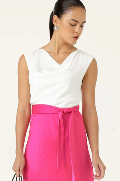 Cowl Bias Top - White