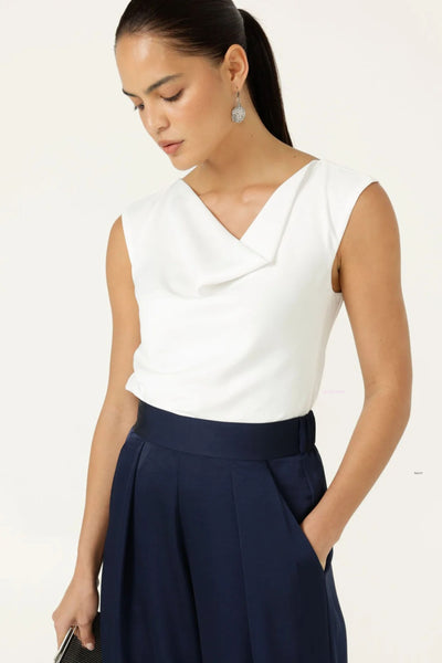 Cowl Bias Top - White