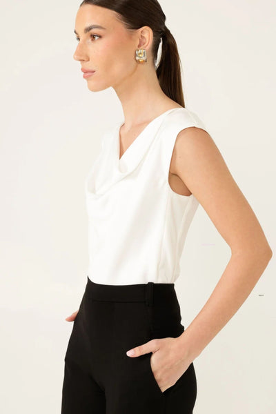 Cowl Bias Top - White