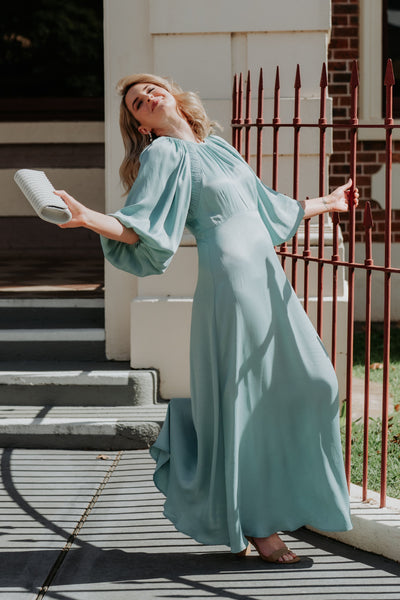 Crepe Satin Gown - Turquoise