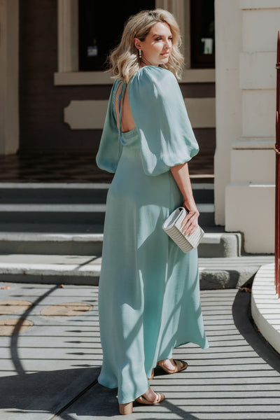 Crepe Satin Gown - Turquoise