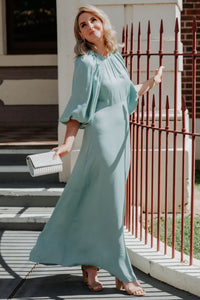 Crepe Satin Gown - Turquoise