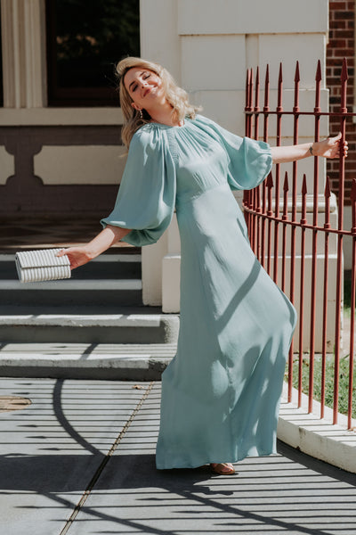 Crepe Satin Gown - Turquoise