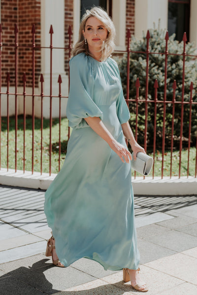 Crepe Satin Gown - Turquoise