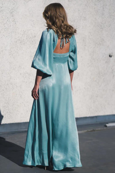 Crepe Satin Gown - Turquoise