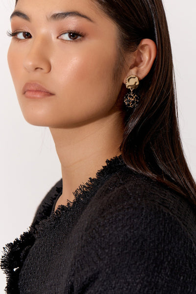 Crystal Ball Event Earrings - Black Gold