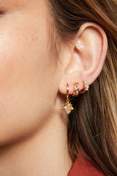 Crystal Bee Sleeper Earrings - Gold
