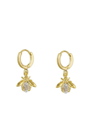 Crystal Bee Sleeper Earrings - Gold