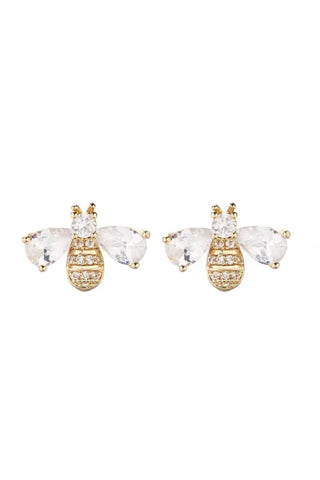 Mini Crystal Bee Stud Earrings - Gold