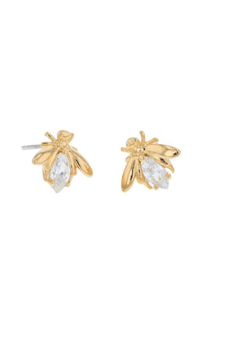 Crystal Bee Stud Earrings - Gold