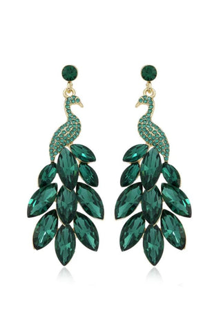 Crystal Peacock Event Earrings - Emerald Green