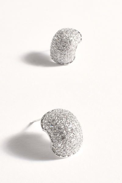 Curved Diamante Earrings - Crystal Silver