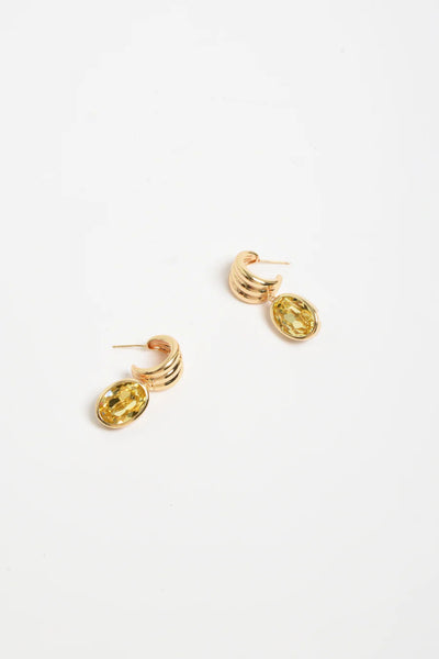Curved Front Oval Drop Earrings - Lemon Gold