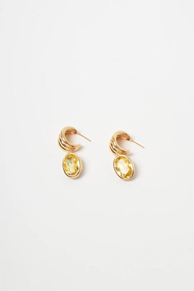 Curved Front Oval Drop Earrings - Lemon Gold