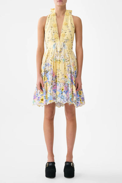 Darling Buds Ruffle Hem Halter Short Dress