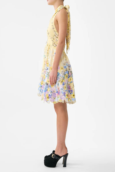 Darling Buds Ruffle Hem Halter Short Dress